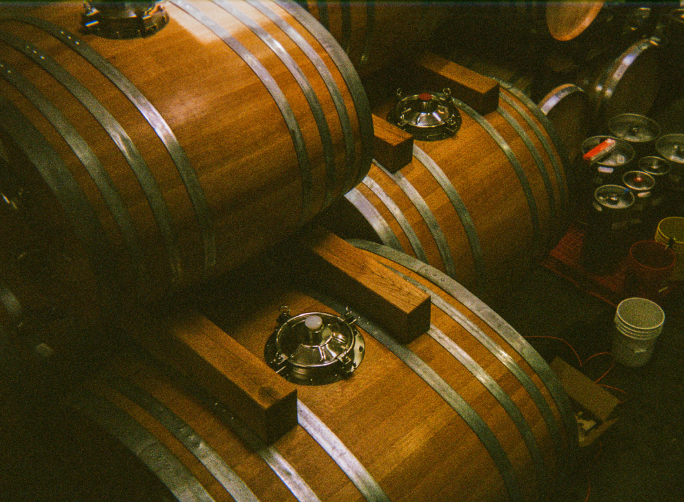Large wooden fermenting barrels